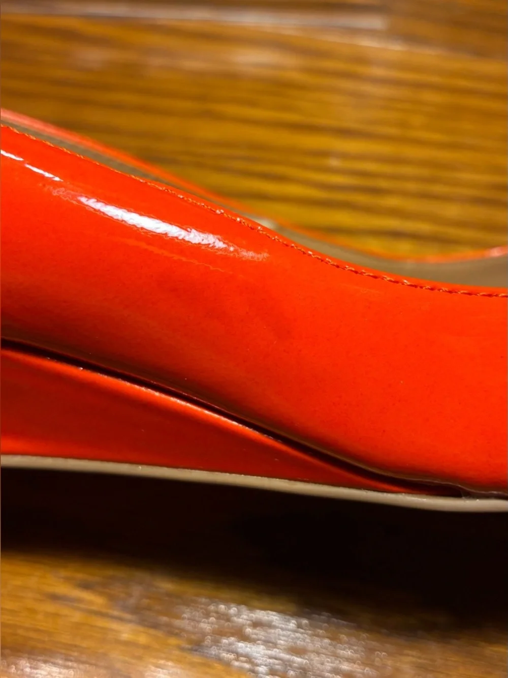 ELIE TAHARI Orange Patent Leather Scalloped Collar Demi Wedge Heels EU 37.5 US 7